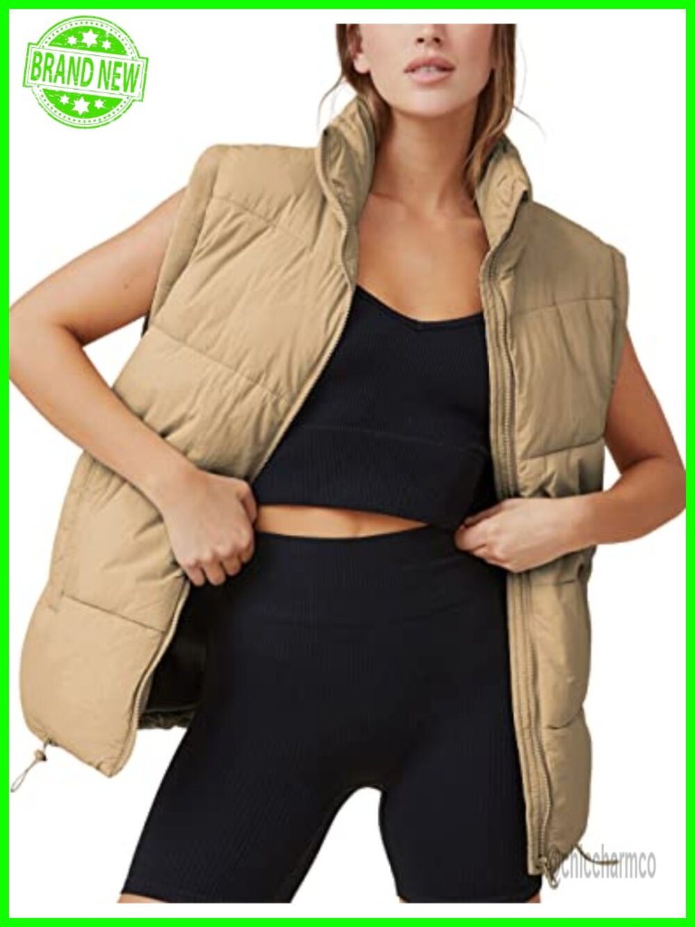 Women's Zip Up Puffer Vest Stand Collar Sleeveless Padded Quilted Jacket